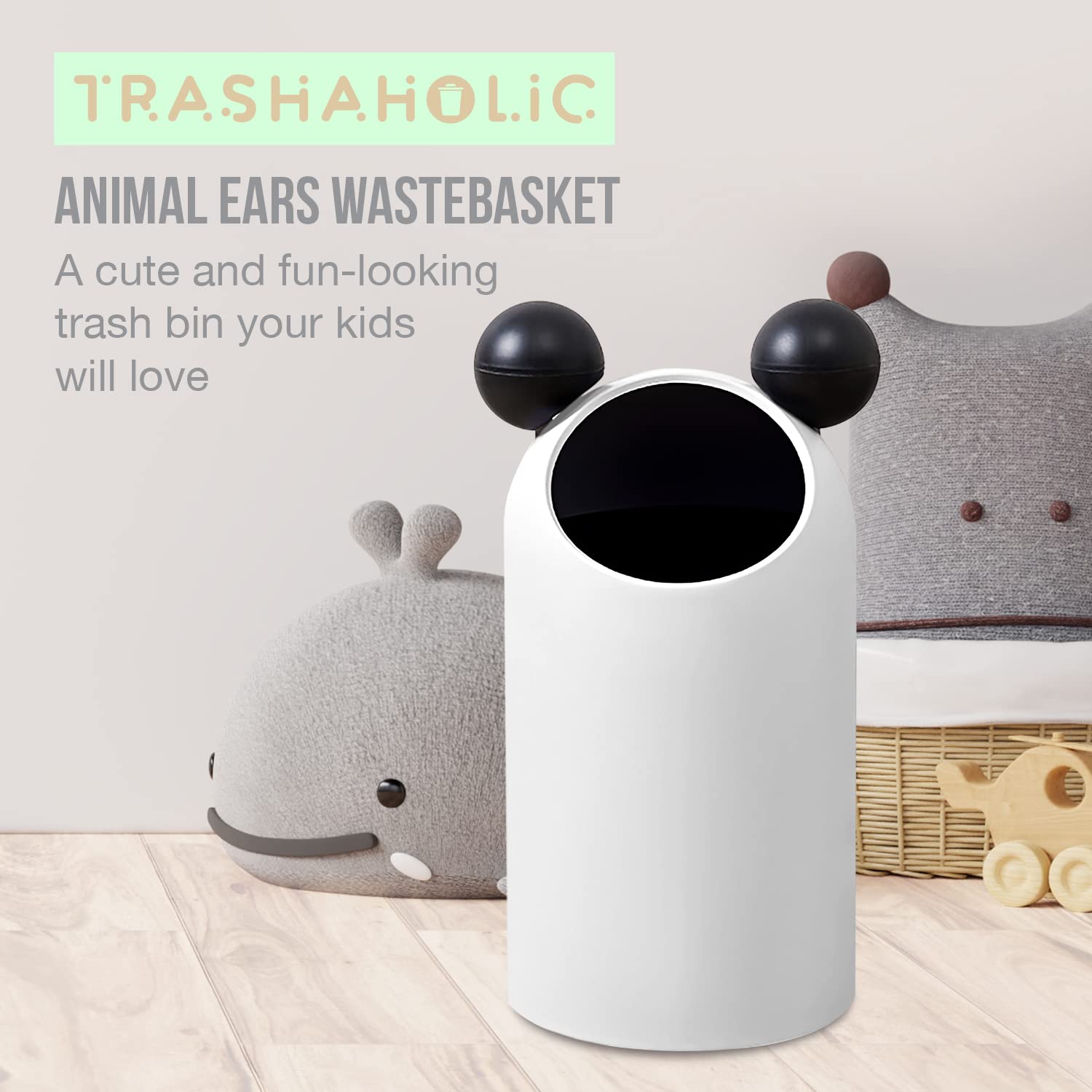 Cute Animal Ears Kids Waste Basket 14L