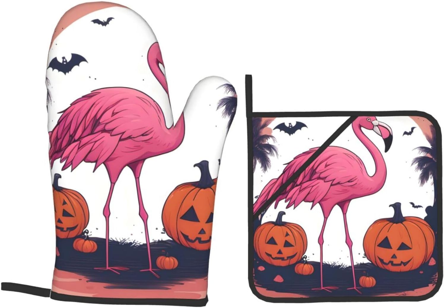 Oven Mitts Set of 4 with Flamingo Print