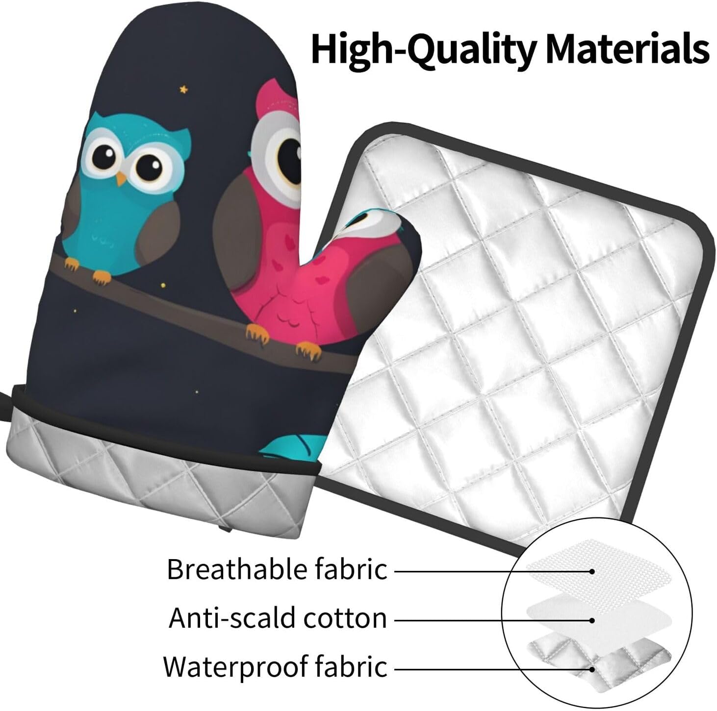 Quopvn Cute Owls Oven Mitts and Pot Holders 2pcs Set