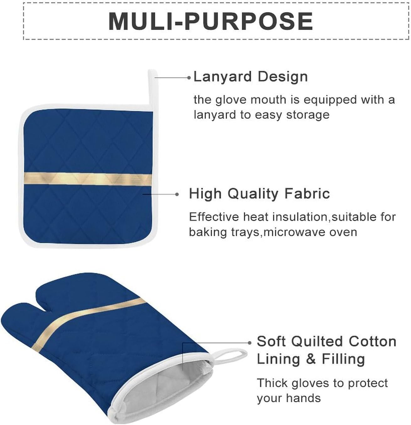 Curdesi 3PCS Oven Mitts and Pot Holders Set