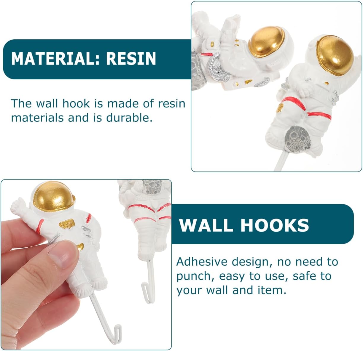 4pcs Creative Astronaut Wall Hooks for Smooth Surfaces