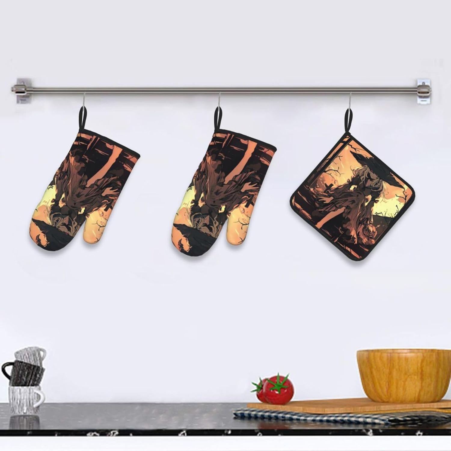 Halloween Horror Print Oven Mitts 3-Piece Set