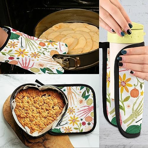 QUGRL Halloween Bones Oven Mitts Pot Holders Set