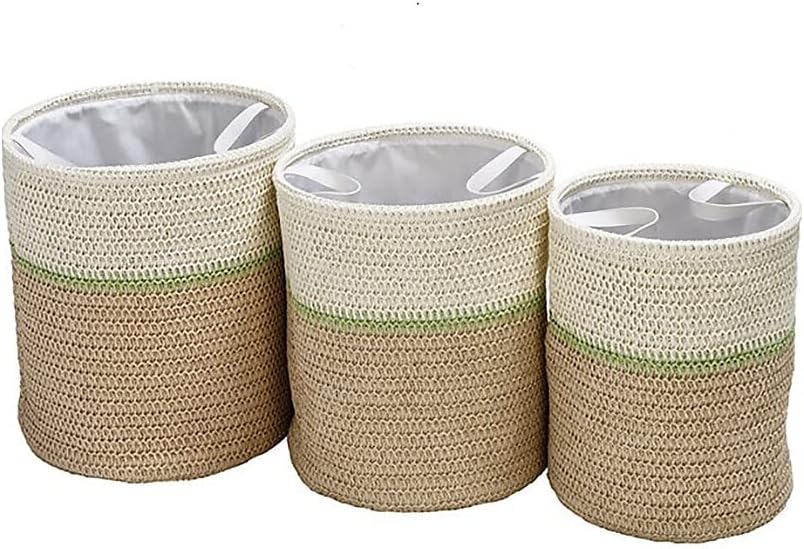 Honey-Can-Do 3-Piece Nesting Straw Baskets with Handles - GreenBeige