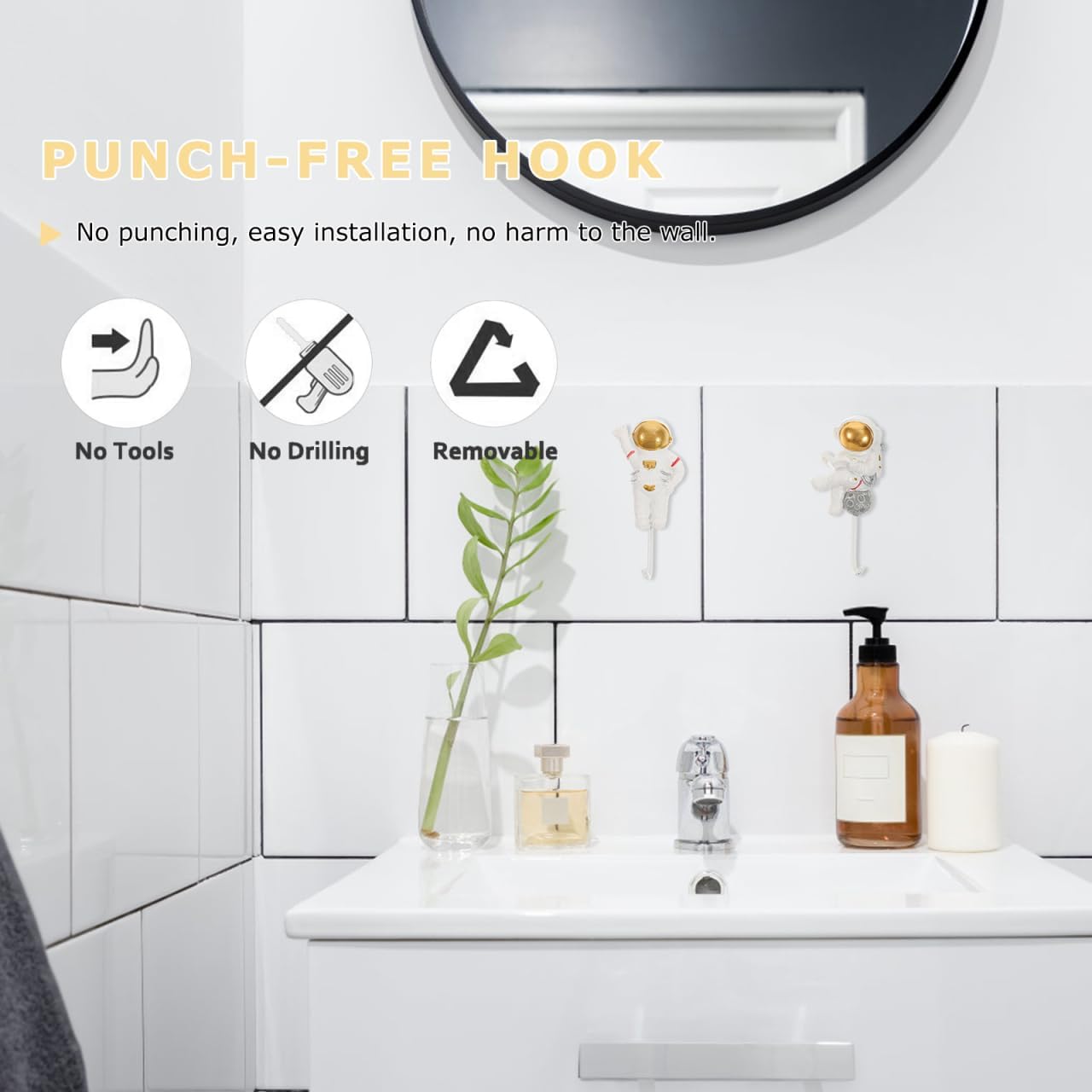4pcs Creative Astronaut Wall Hooks for Smooth Surfaces
