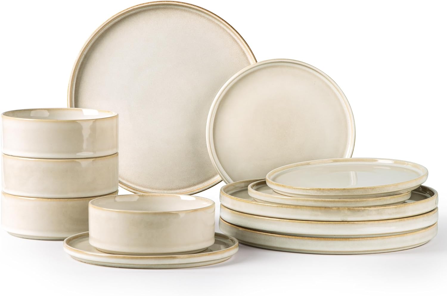 AmorArc Ceramic Dinnerware Set for 4 Unique Glazed Plates and Bowls