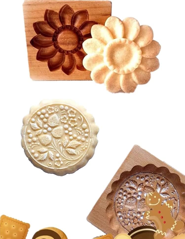 SNOOSZ 2pcs Wooden Cookie Molds Flower Daisy Baking Set