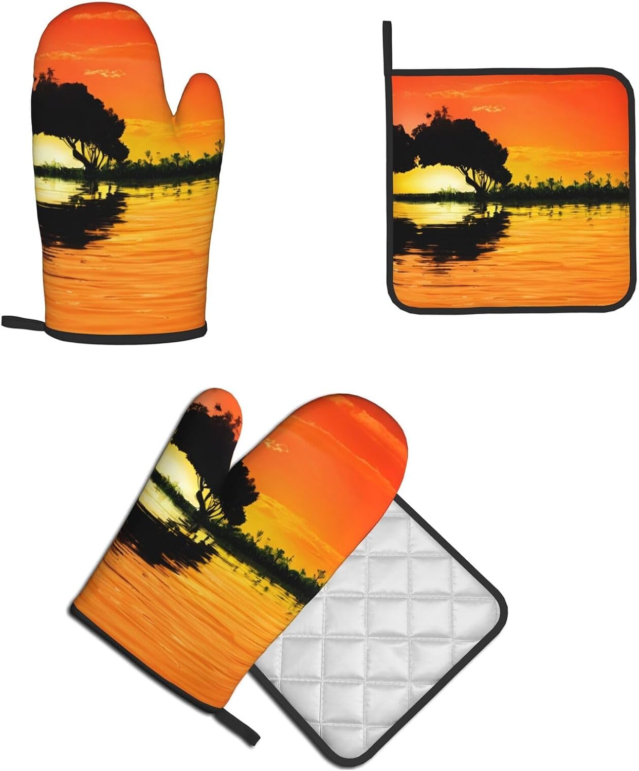 Quopvn Lake Guitar Reflection Oven Mitts and Pot Holders 2pcs Set