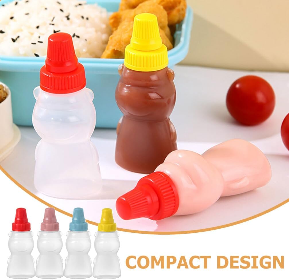 Alipis 12pcs Mini Ketchup Bottles with Screw Cap Bear Shape Condiment Jars