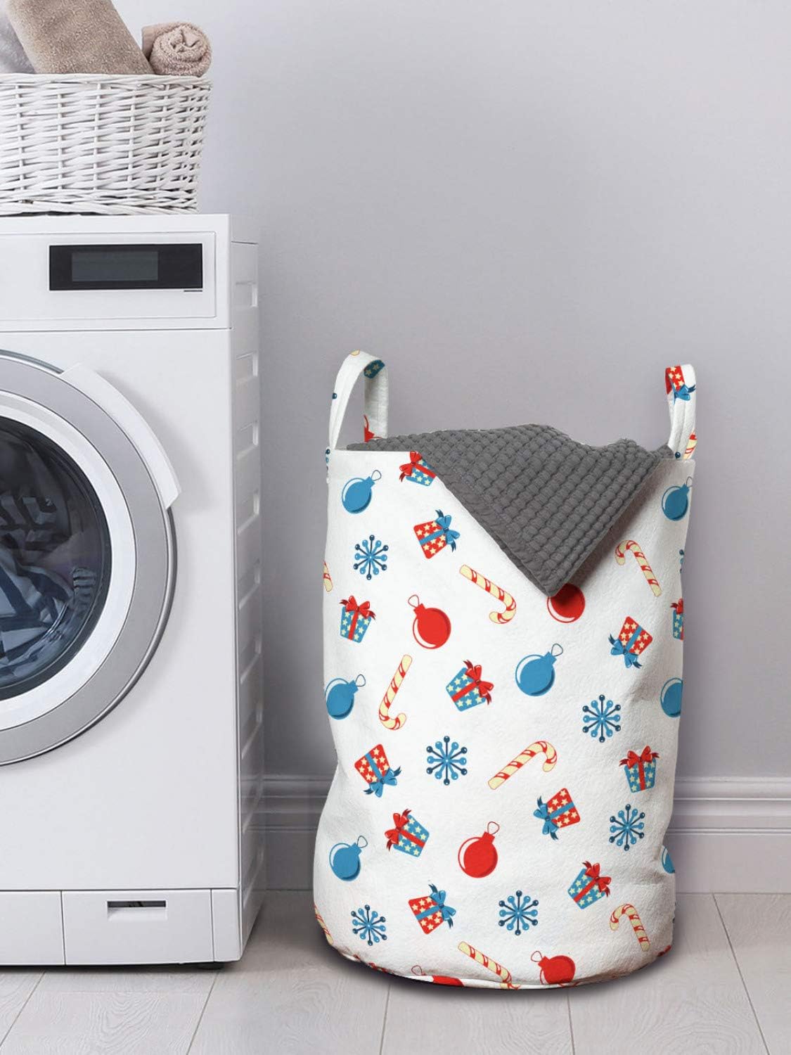 Ambesonne Christmas Laundry Bag - 13x19 Red White Pale Blue 1