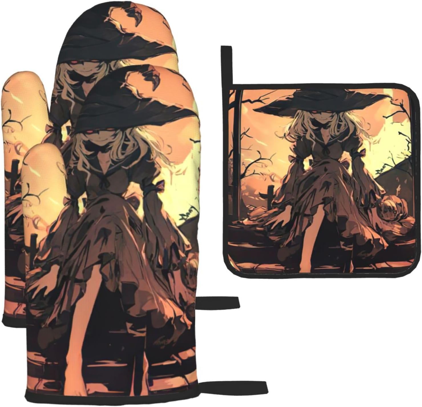 Halloween Horror Print Oven Mitts 3-Piece Set