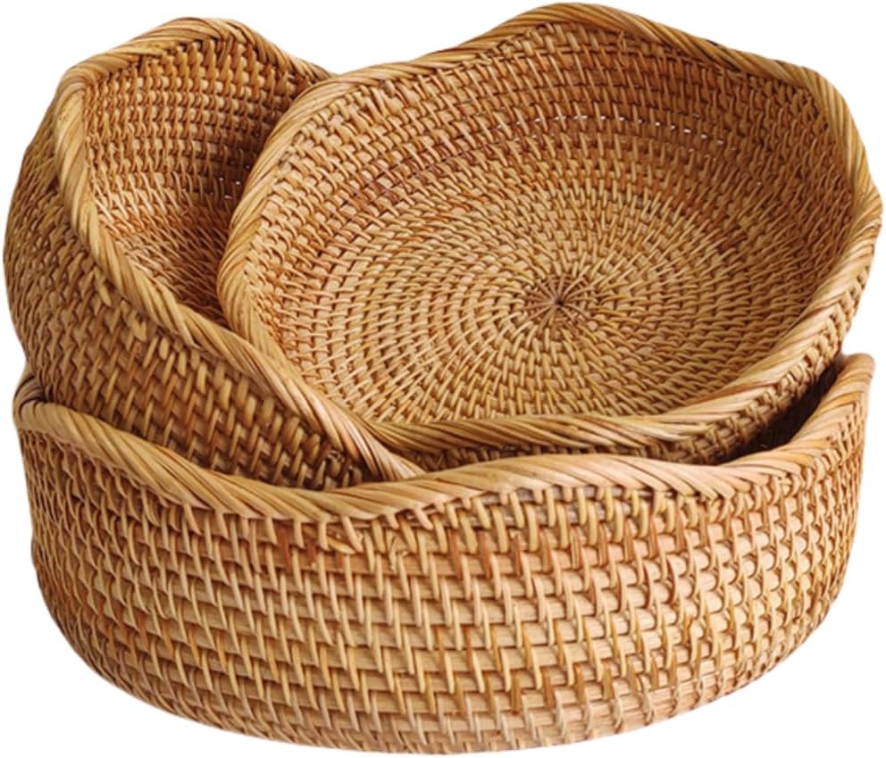 XIMISISE Rattan Bread Basket Set of 3 Wave Pattern