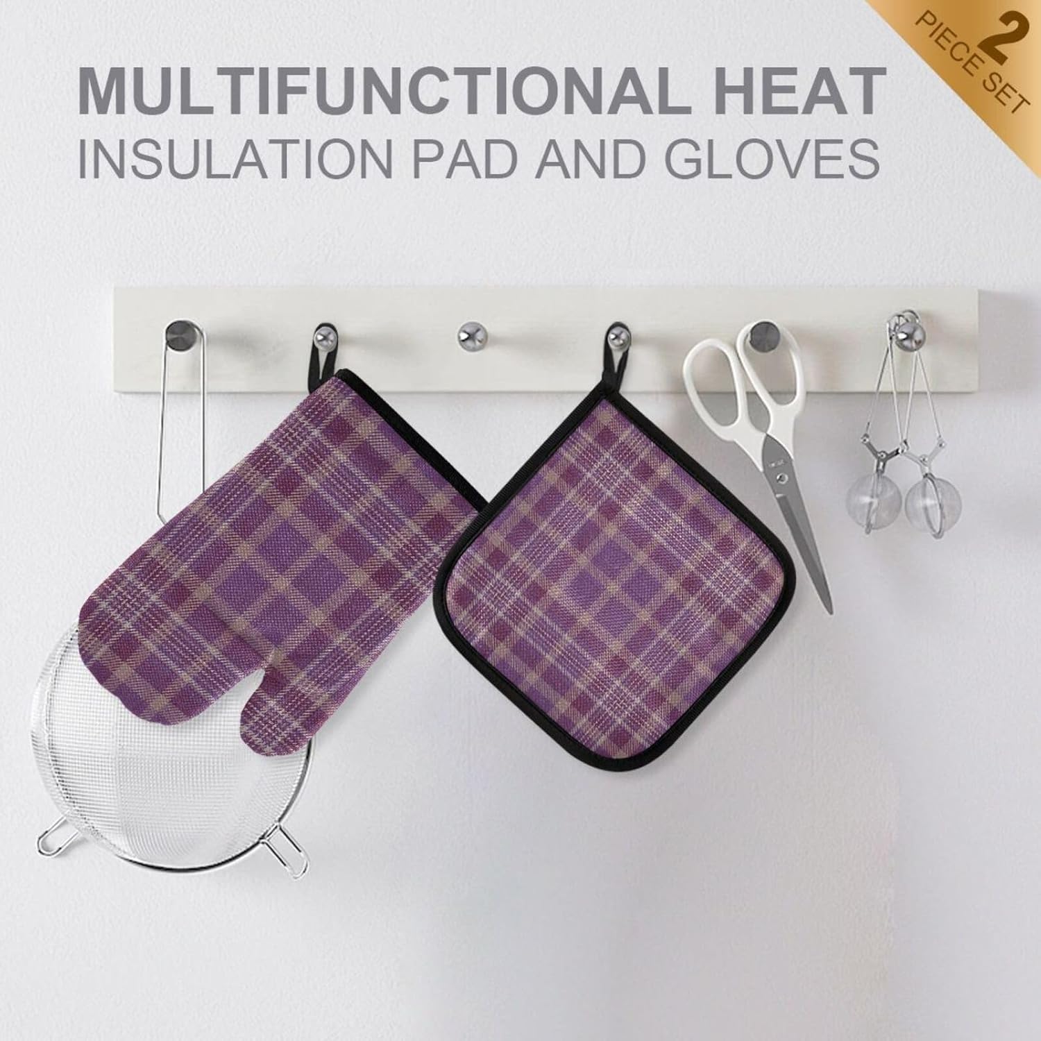 Gkseojer Purple Plaid Oven Mitts and Pot Holders Set 1
