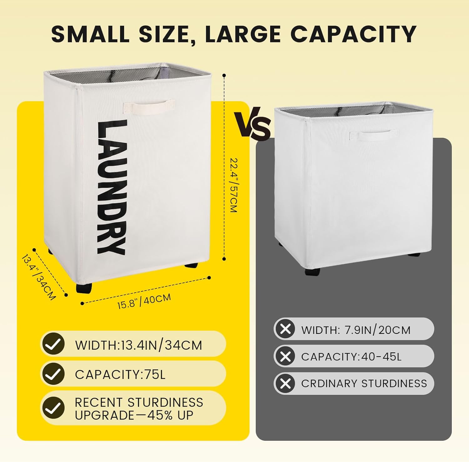 75L Laundry Basket with Locking Wheels and Foldable Design