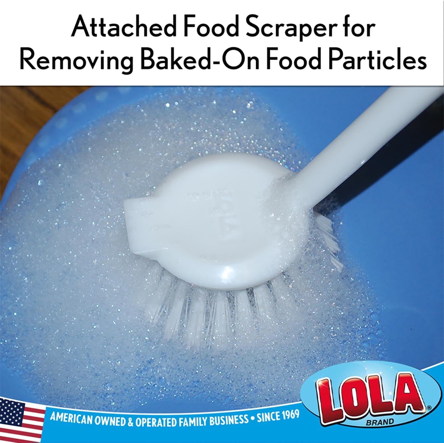 Lola Dish Brush with Scraper Non-Slip Handle 1 Pack