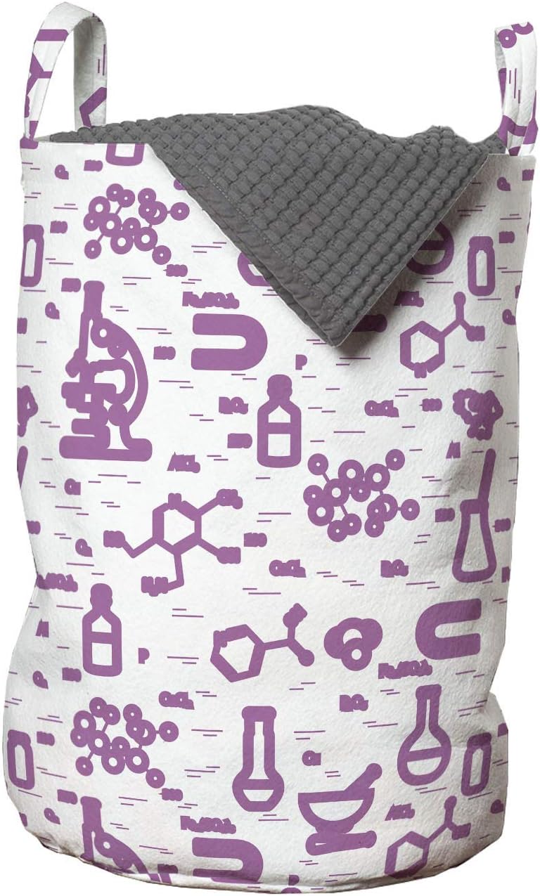 Ambesonne Lab Laundry Bag 13 x 19 Inches Fuchsia and White