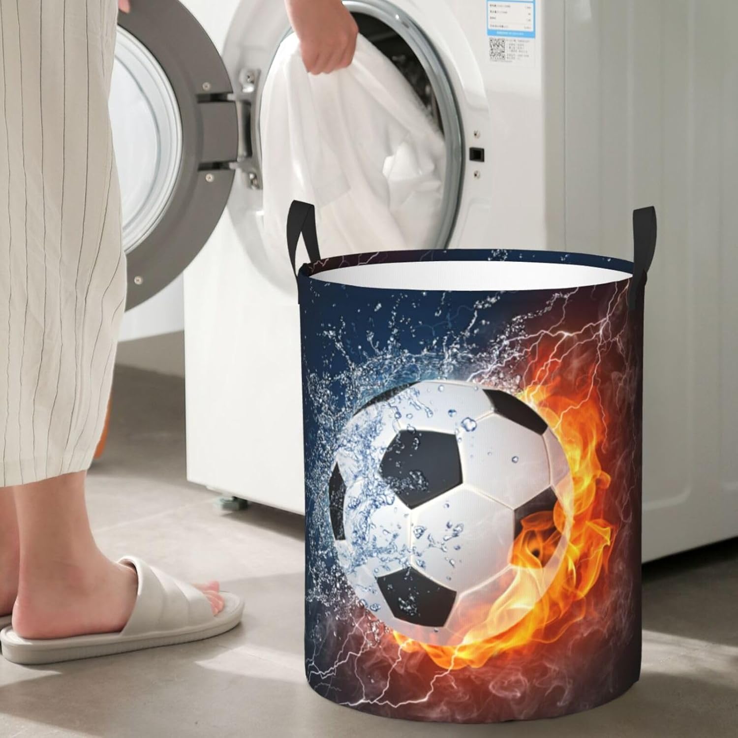 Gbuzozie Soccer Ball Laundry Hamper with Fire Water Design