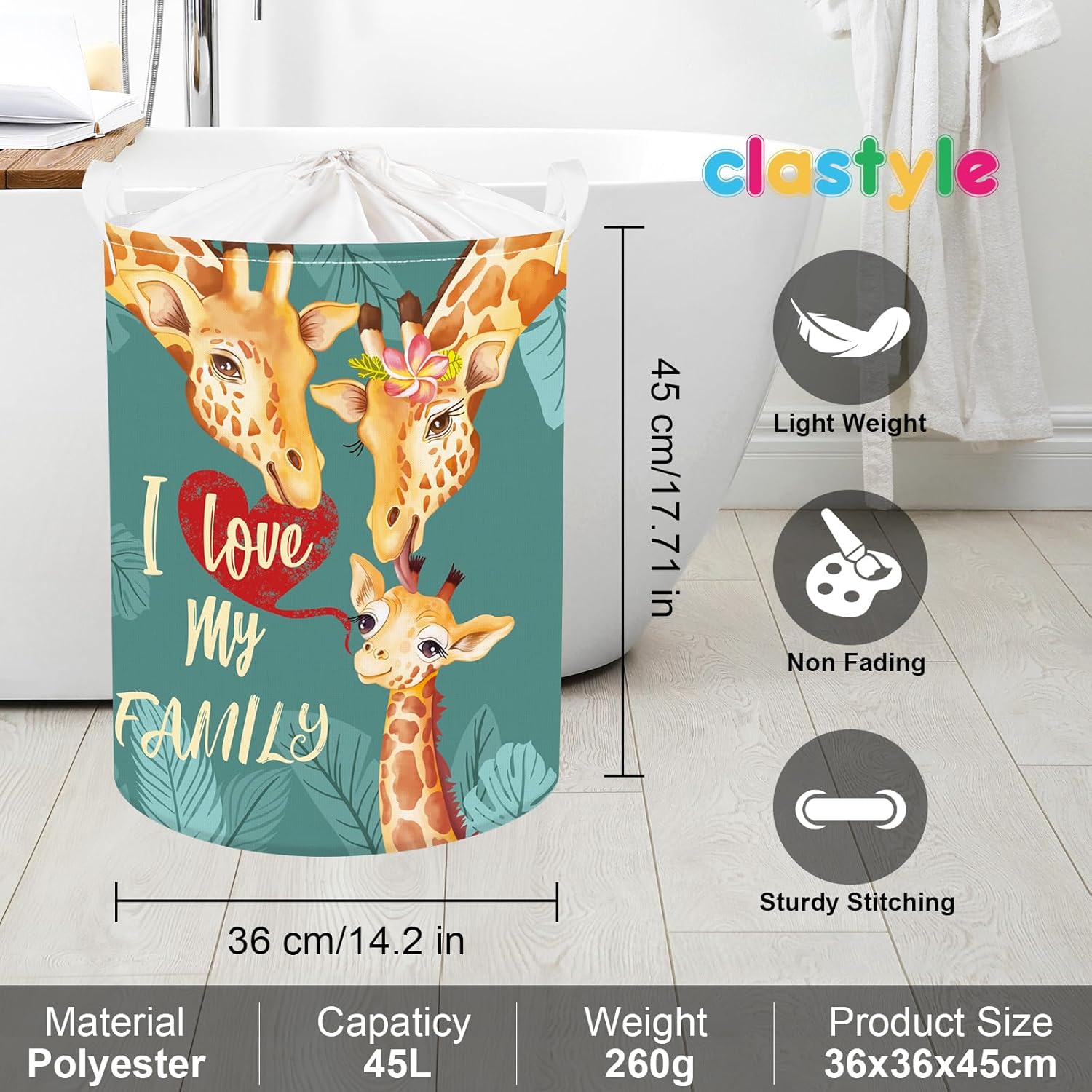 Clastyle 45L Green Giraffe Laundry Basket with Lid