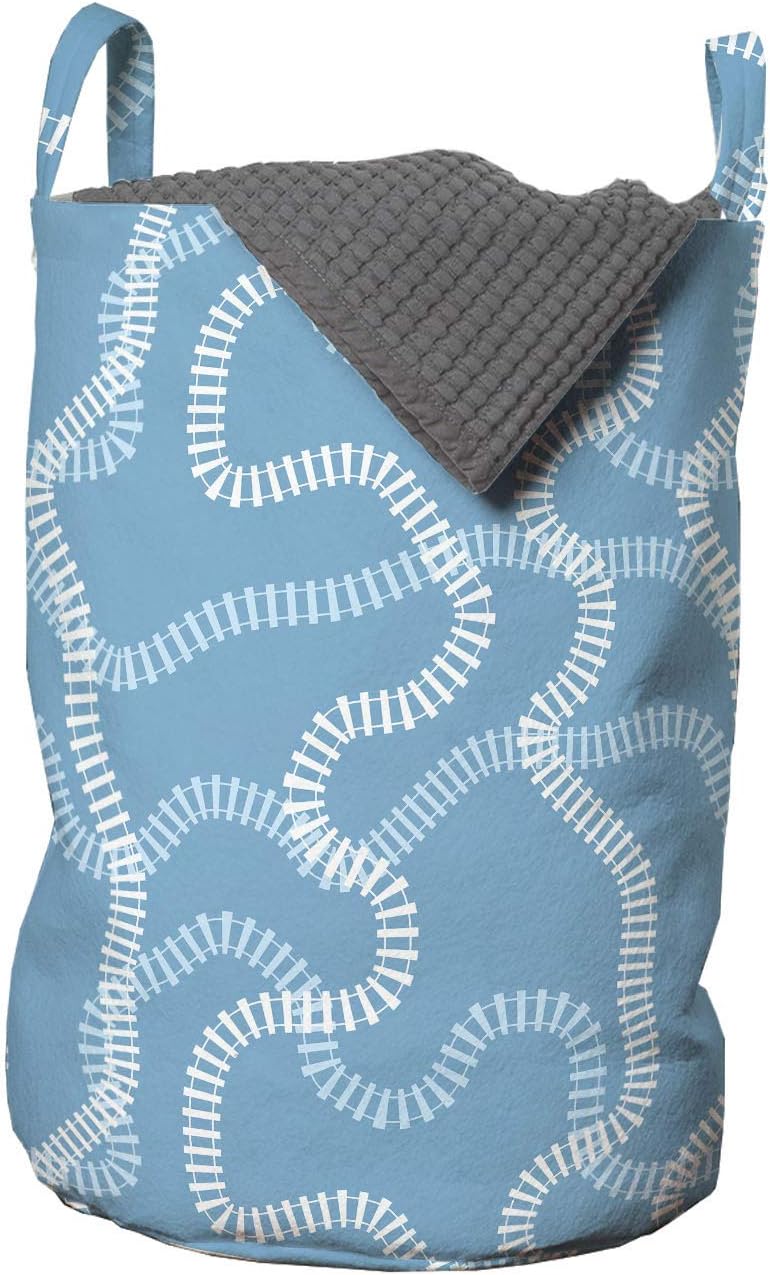 Ambesonne Train Track Laundry Bag - 13 x 19 Blue Pale Blue White