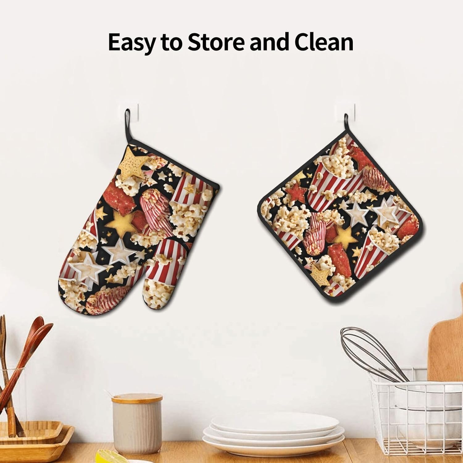 Quopvn Popcorn Print Oven Mitts and Pot Holders 2pcs Set