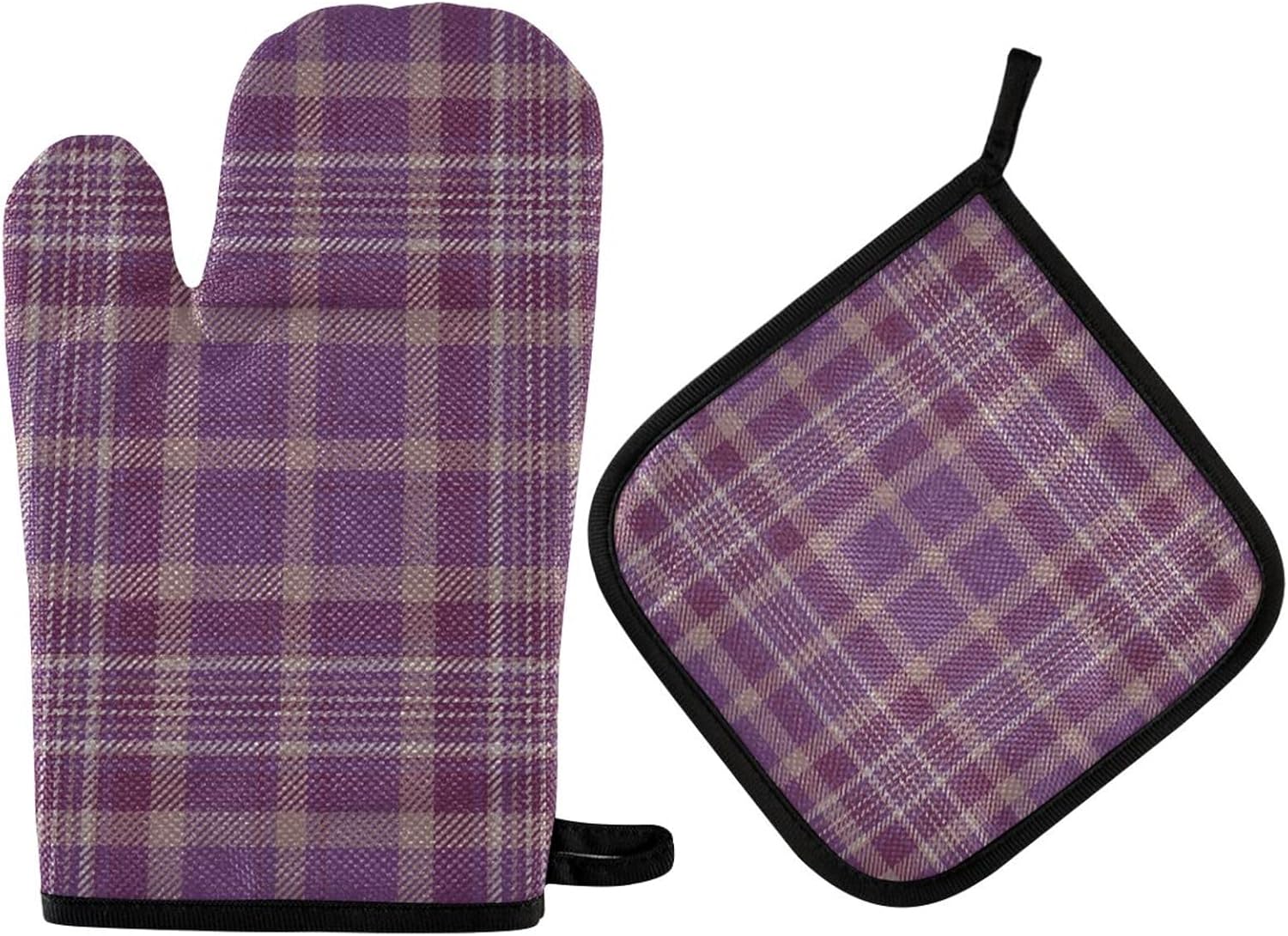 Gkseojer Purple Plaid Oven Mitts and Pot Holders Set 1