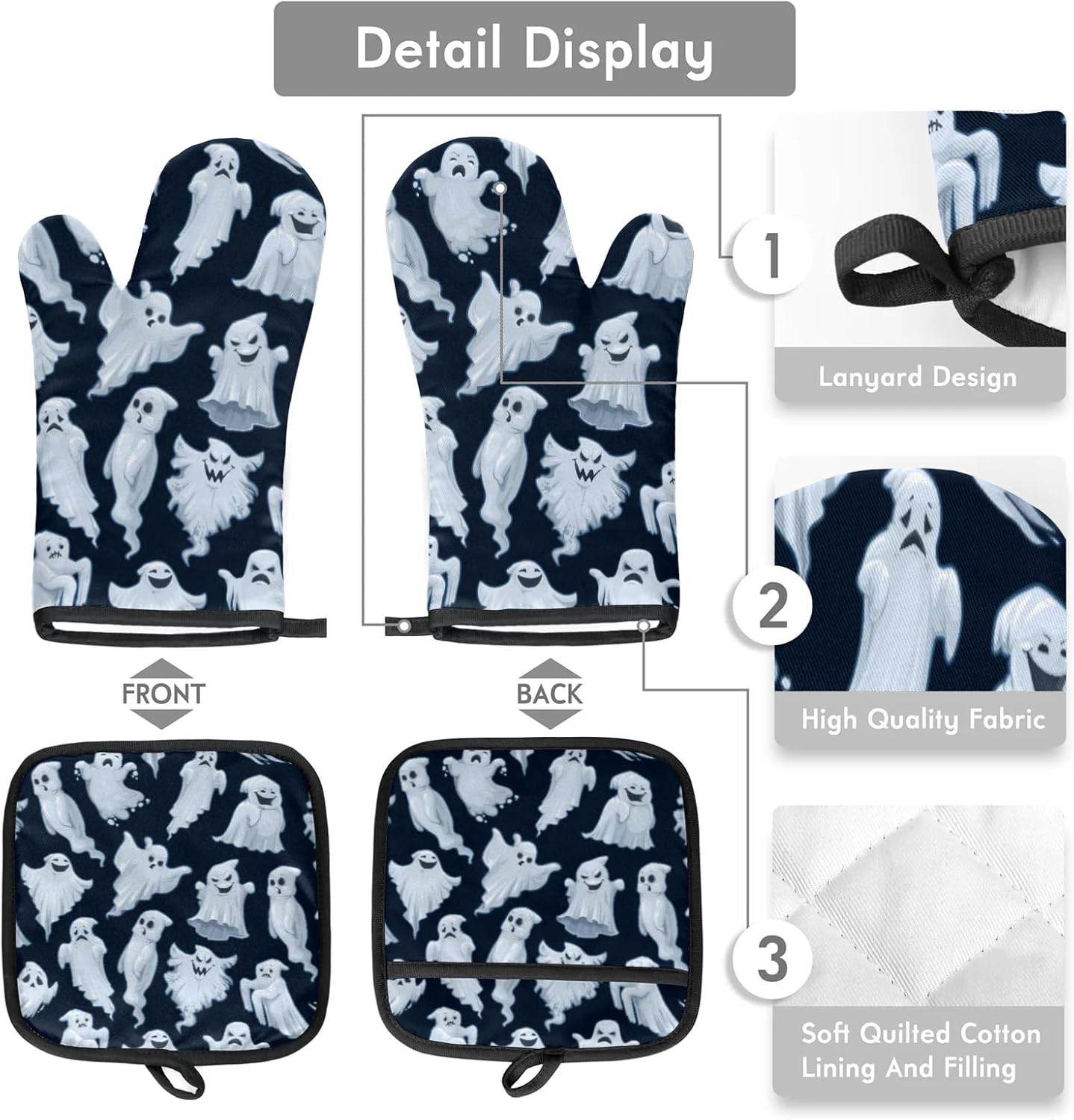 Aglebo Halloween Scary Night Ghost Oven Mitts Set of 2