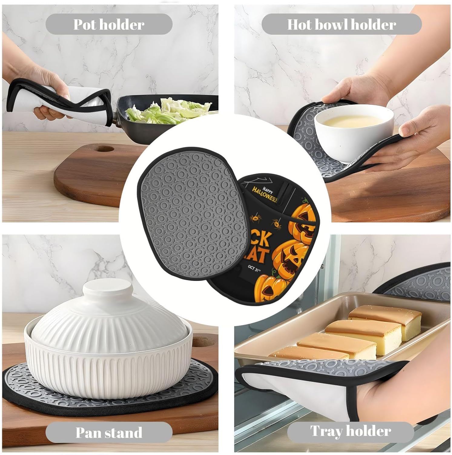 Halloween Pumpkin Silicone Oven Mitts with Pocket