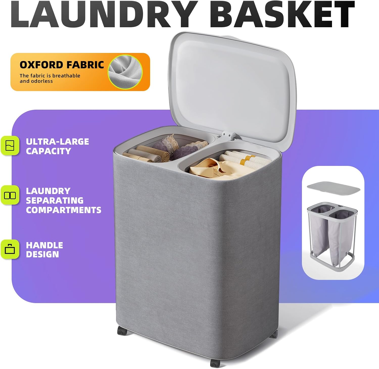 TODAYGO Laundry Hamper with Lid and Wheels 50L 1