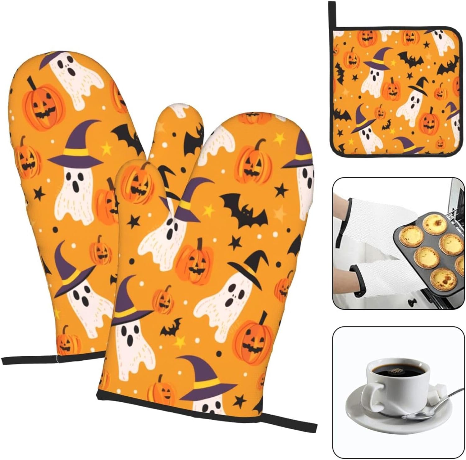 Heat Resistant Oven Mitts Set of 3 with Hat Design