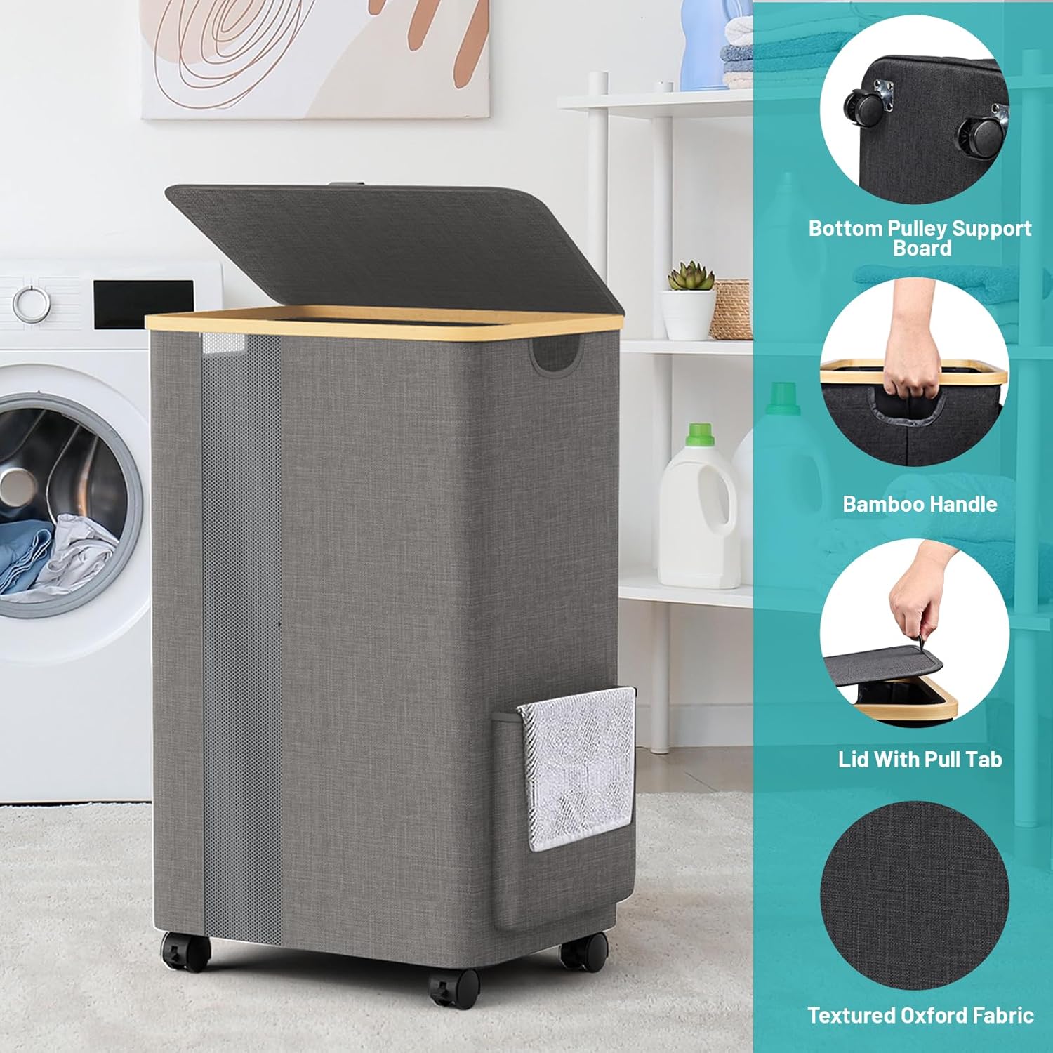 BlissTotes Laundry Basket with Lid and Wheels