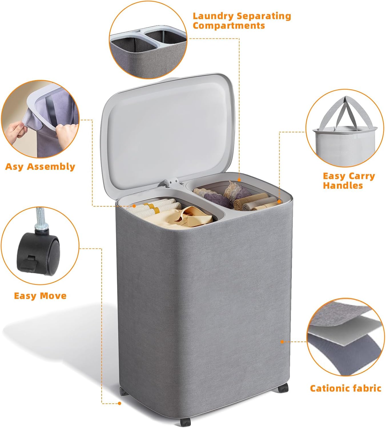 TODAYGO Laundry Hamper with Lid and Wheels 50L 1