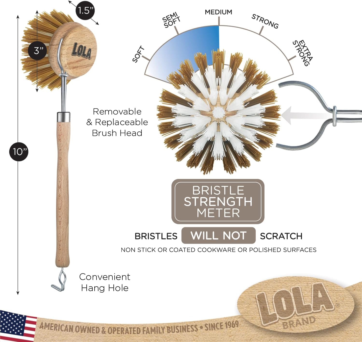 Lola Products Dishwashing Brush with Food Scraper - 6 Pack