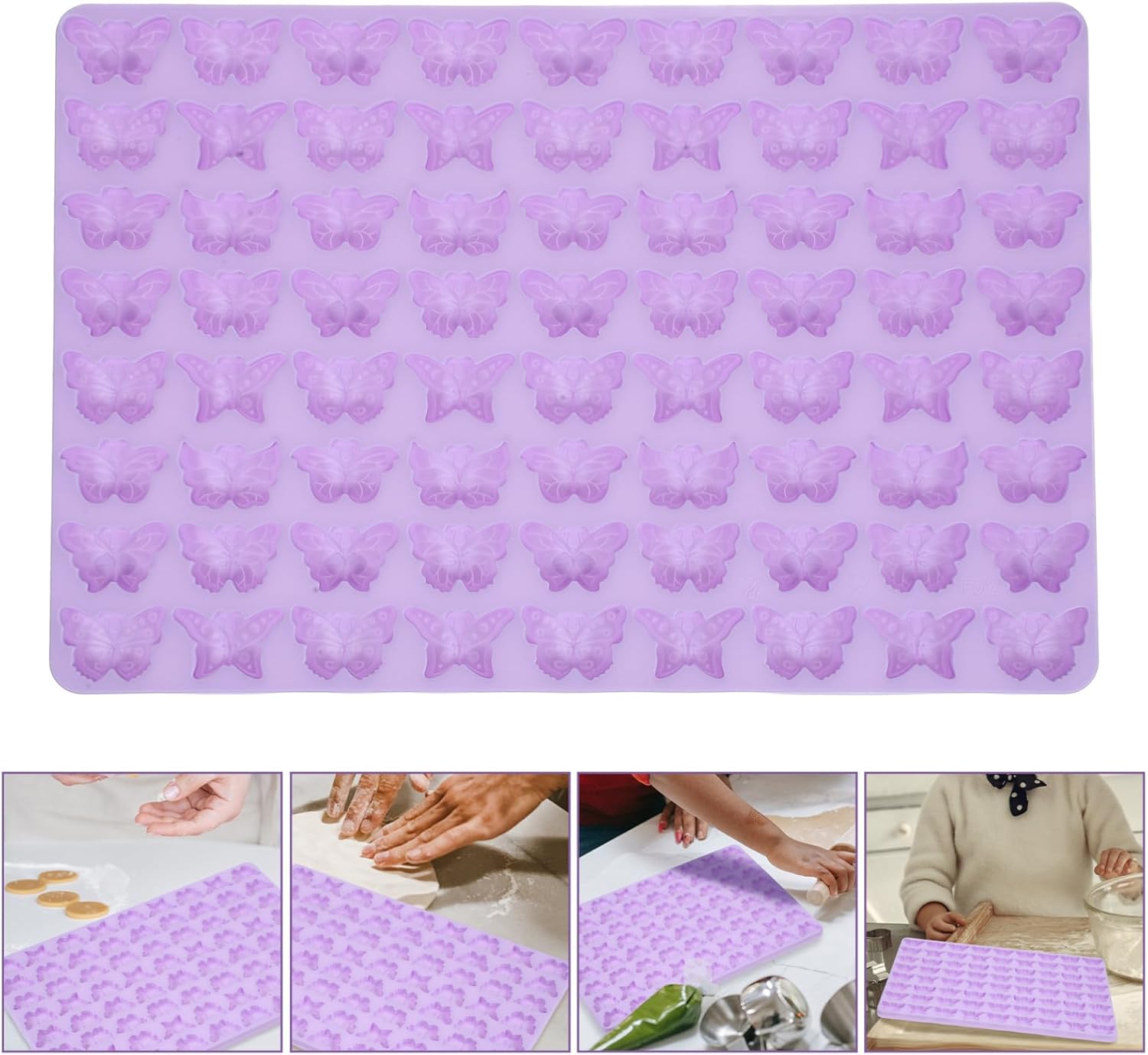 Hoement DIY Butterfly Fondant Silicone Cookie Mold 72 Grid Reusable