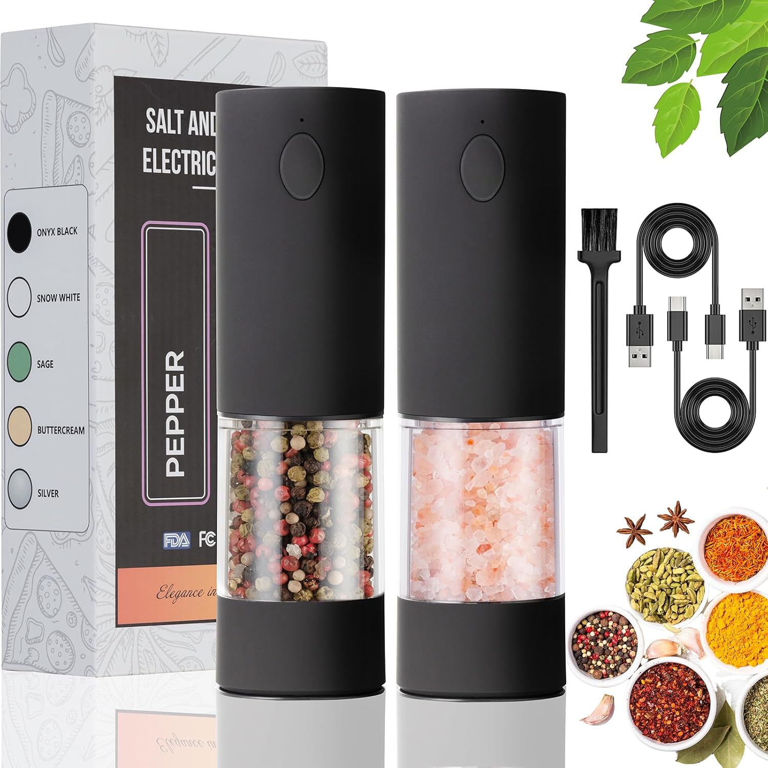 OPIIV 2 Pack Electric Salt Pepper Grinder Set
