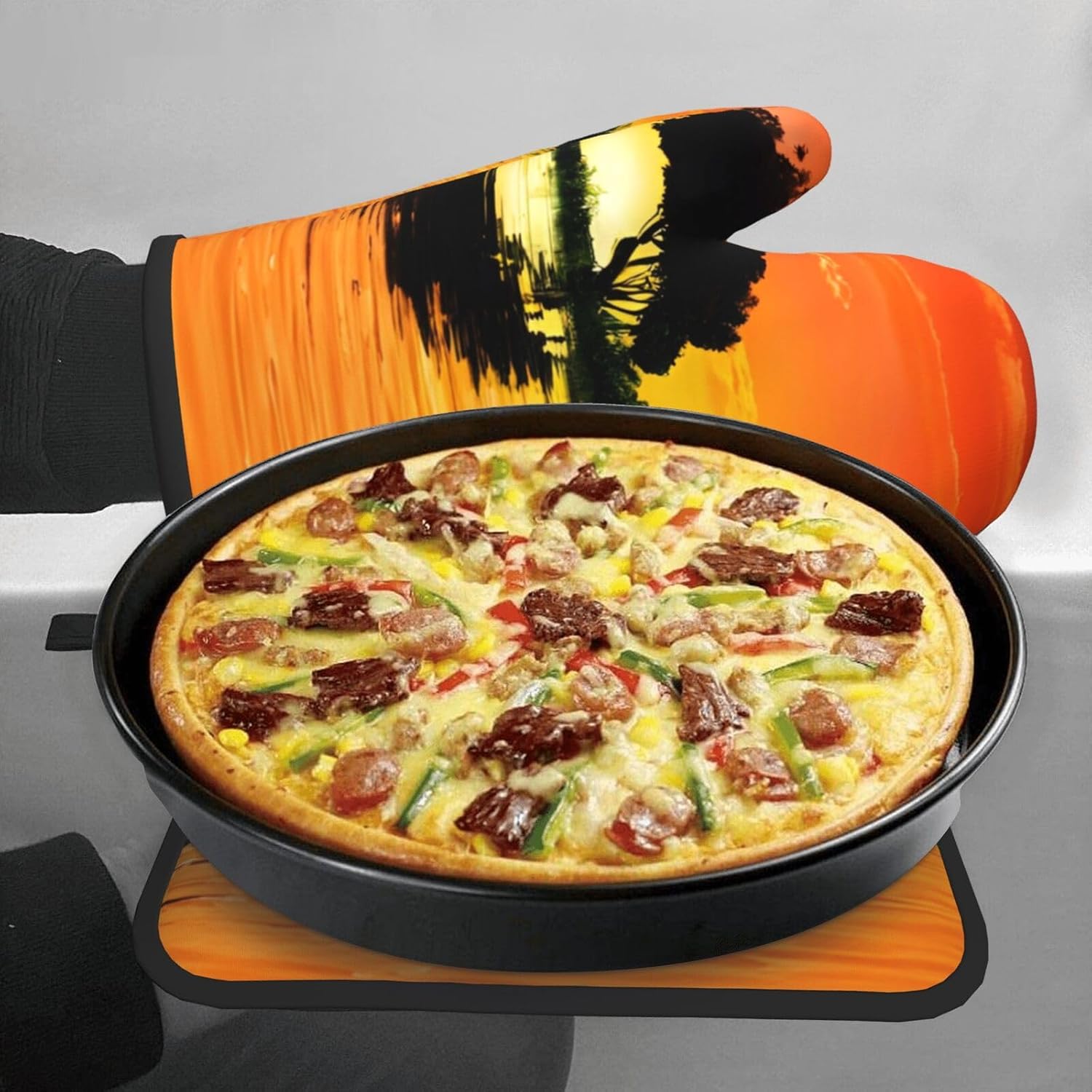 Quopvn Lake Guitar Reflection Oven Mitts and Pot Holders 2pcs Set