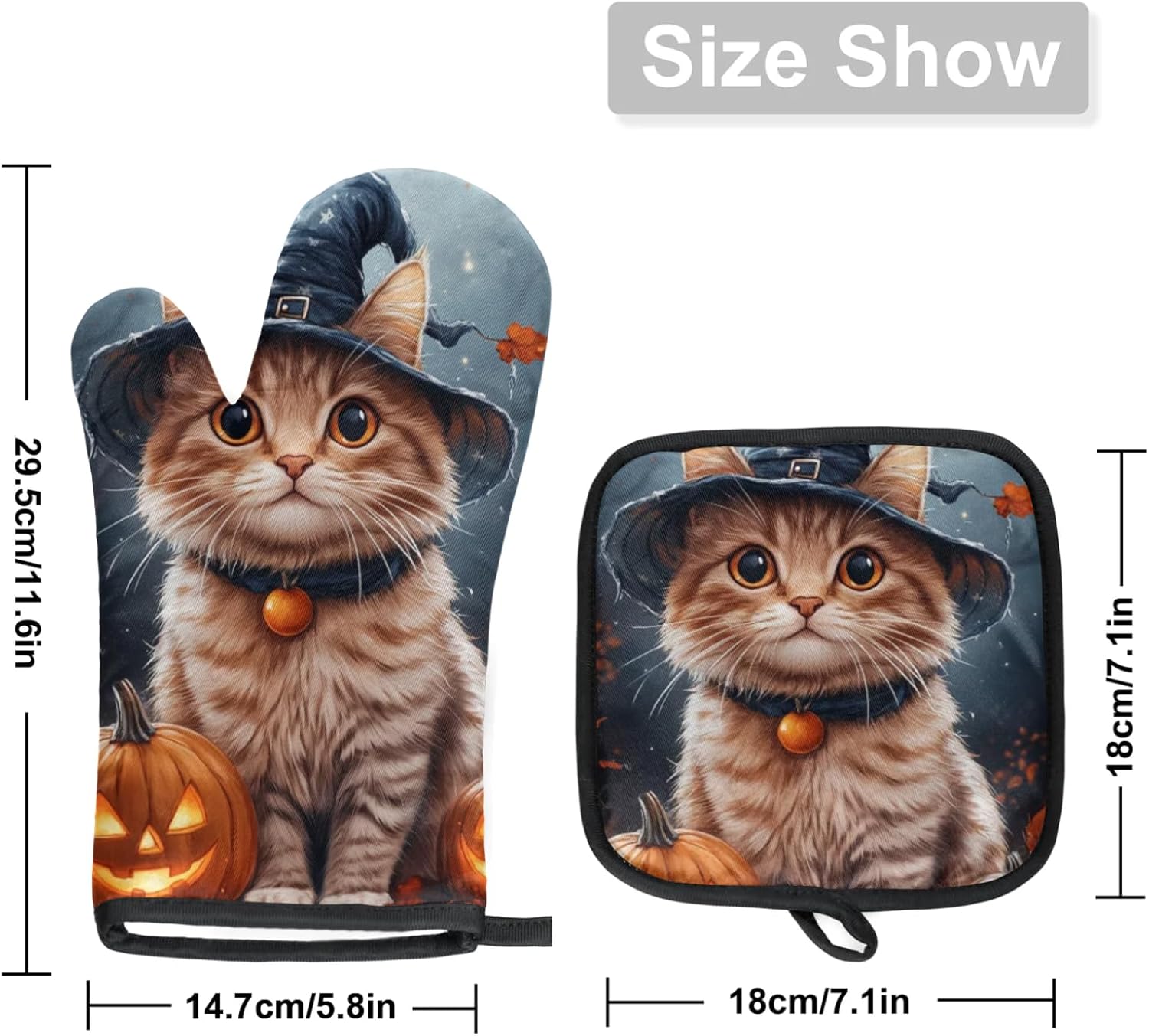 Aglebo Halloween Cute Cat Oven Mitts and Pot Holders Set of 2 1
