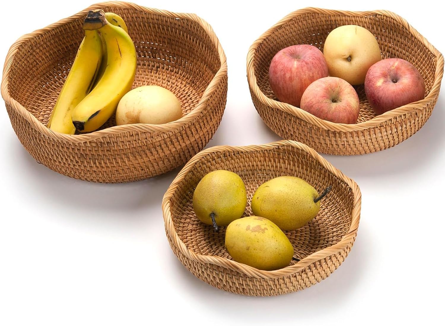 XIMISISE Rattan Bread Basket Set of 3 Wave Pattern