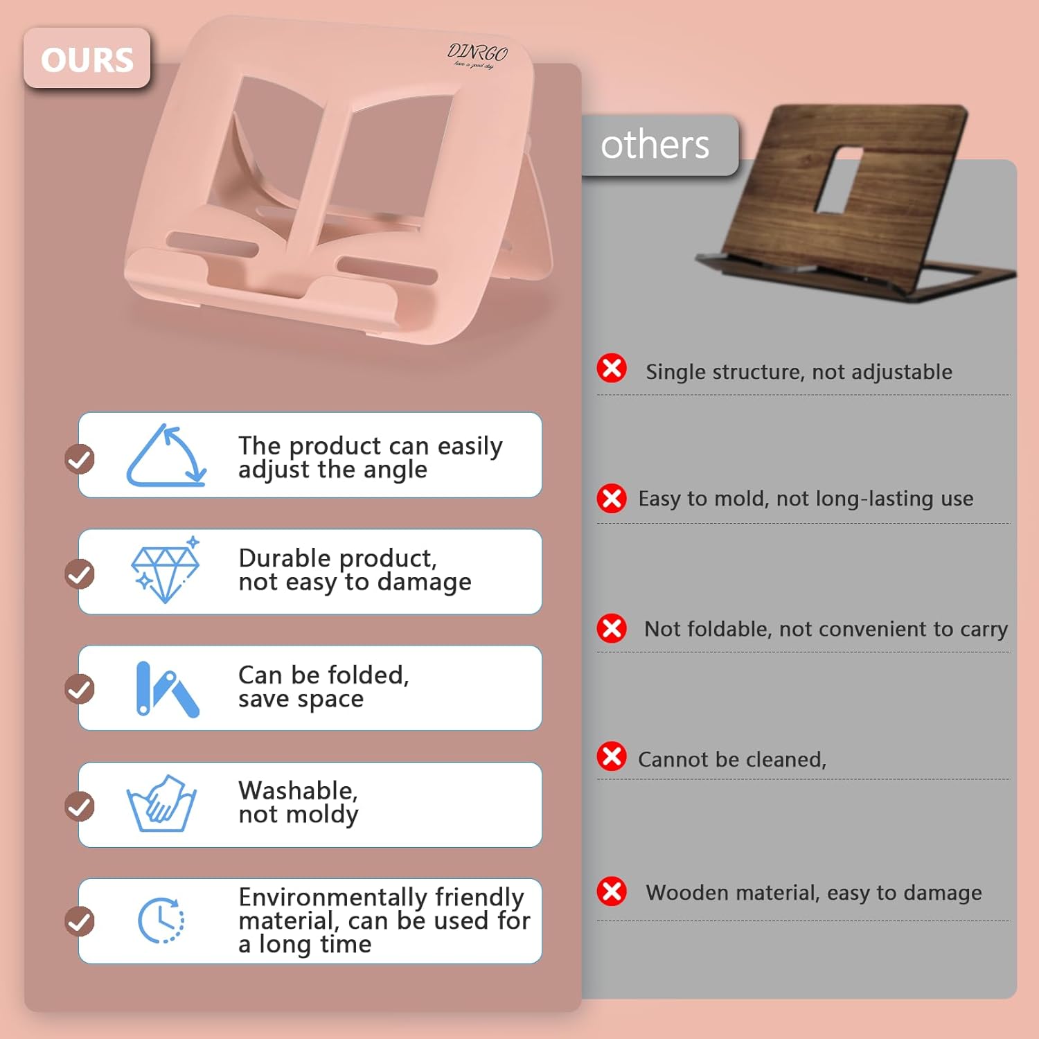 Dinrgo 2Pack Portable Book Stand for Kids Reading Hands Free 1