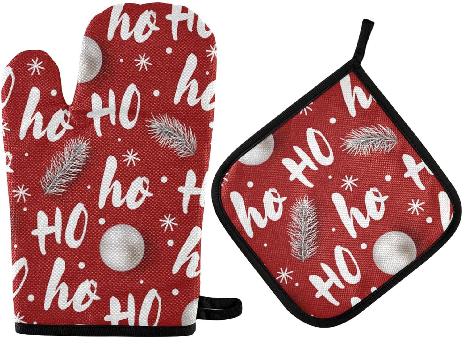 Laughing Santa Oven Mitts Hot Pads 2pcs Christmas Kitchen Set