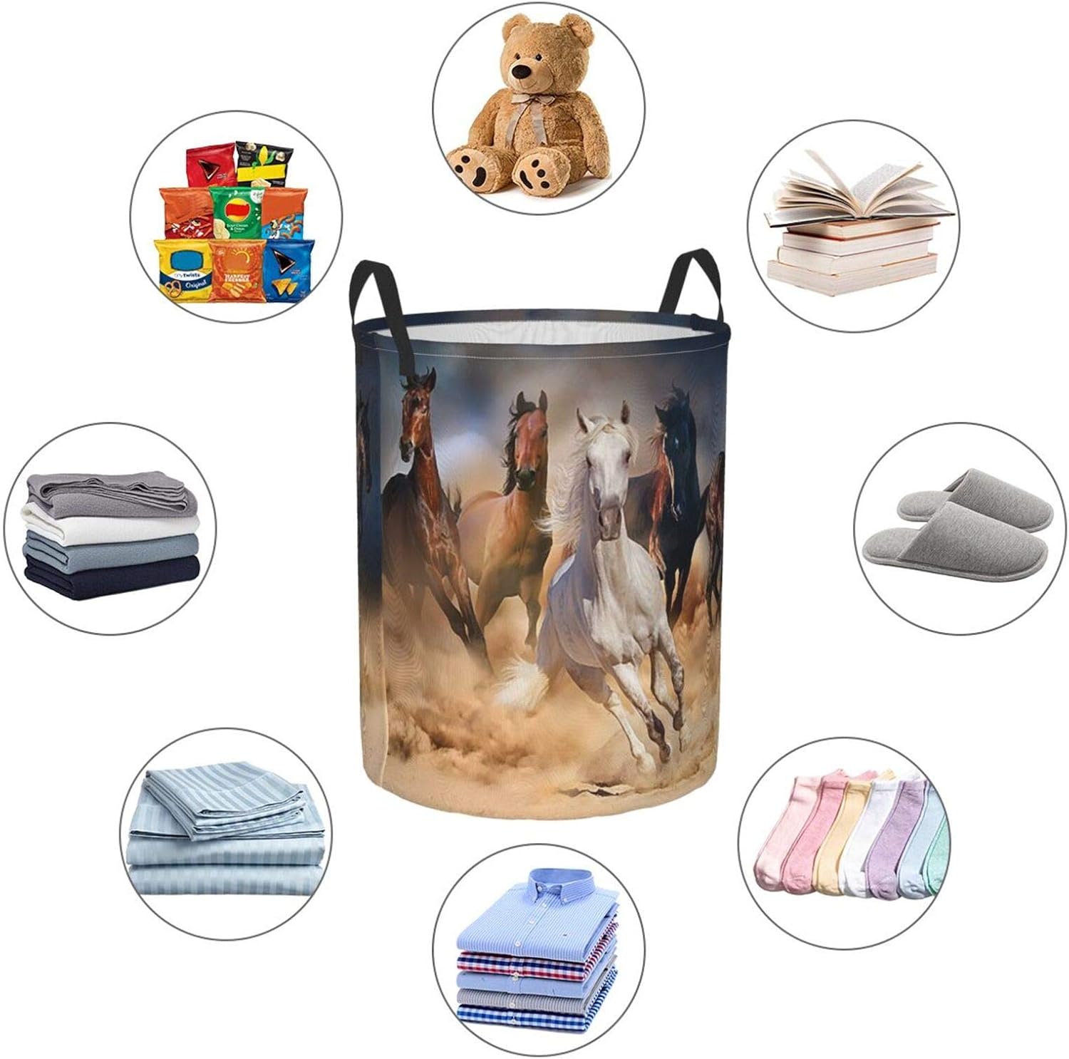 KiuLoam Running Horses Laundry Basket with Handle