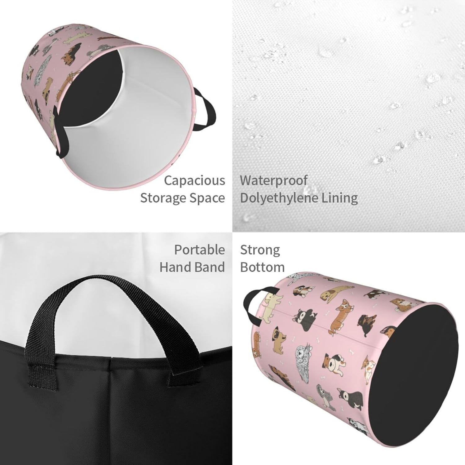 Gbuzozie Cute Dogs Pink Laundry Hamper Storage Basket with Handles 38L