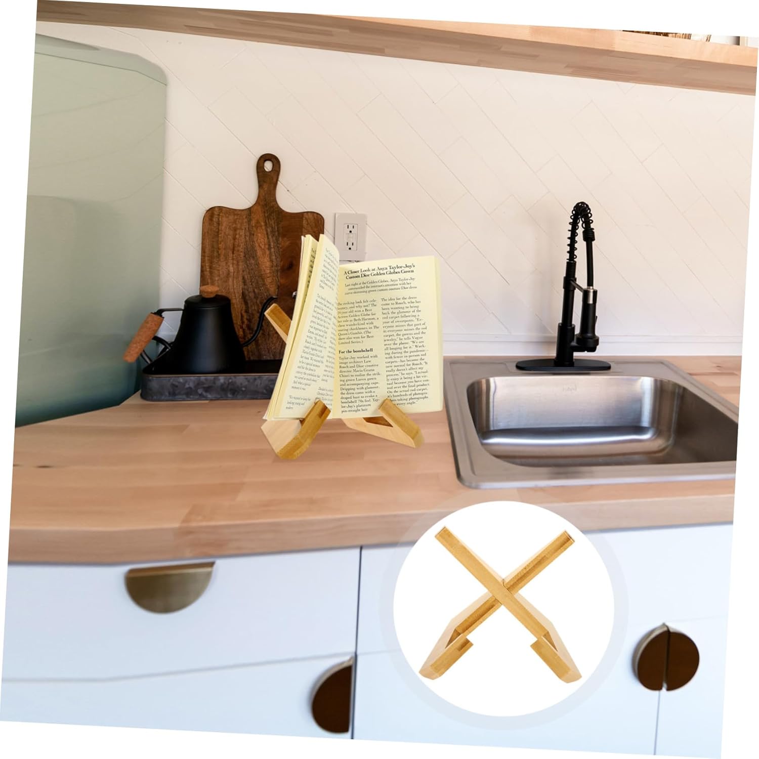 Portable Mini Wooden Recipe Bookstand for Kitchen and Home Use