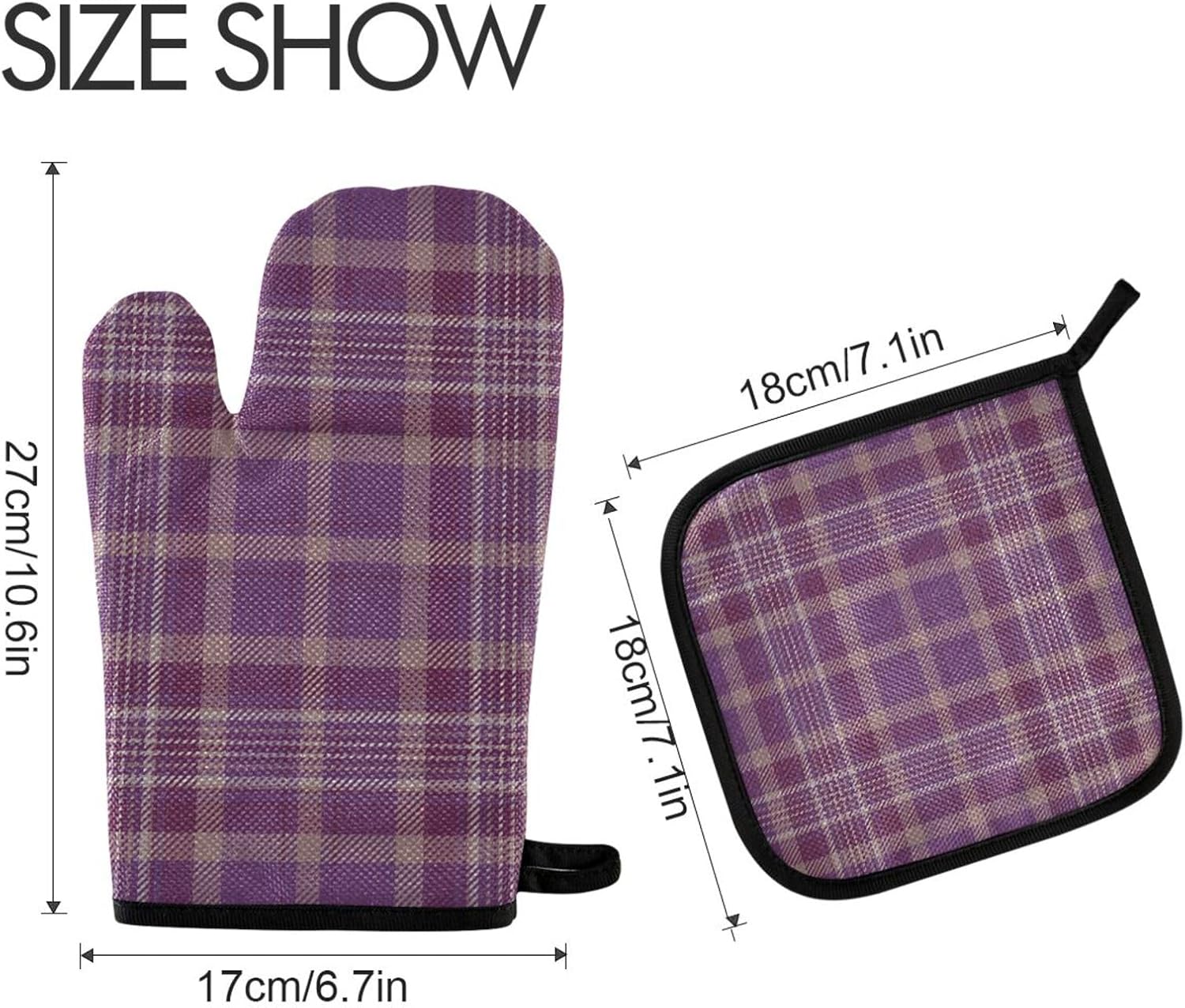 Gkseojer Purple Plaid Oven Mitts and Pot Holders Set 1