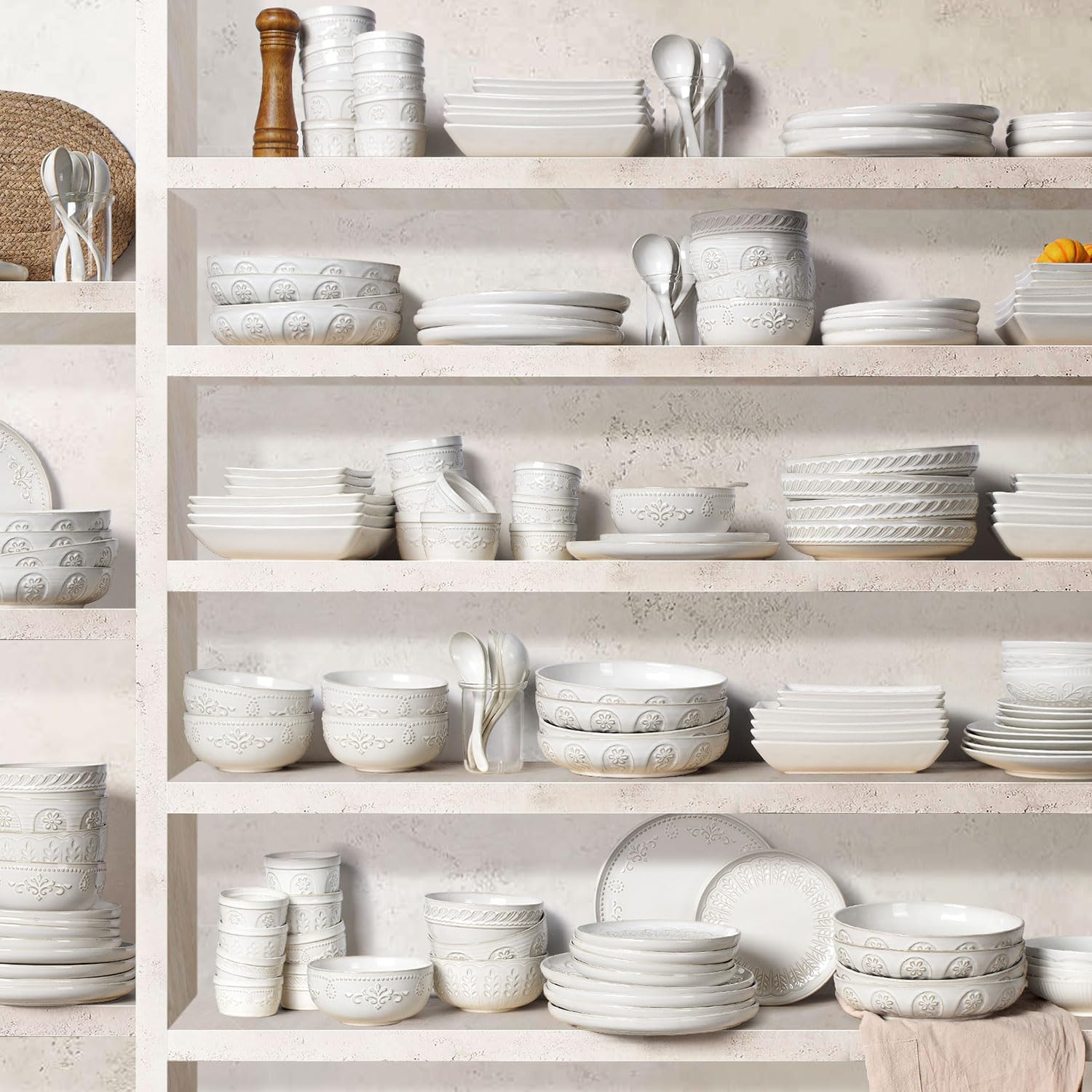 Artena 16-Piece Embossed White Dinnerware Set 1