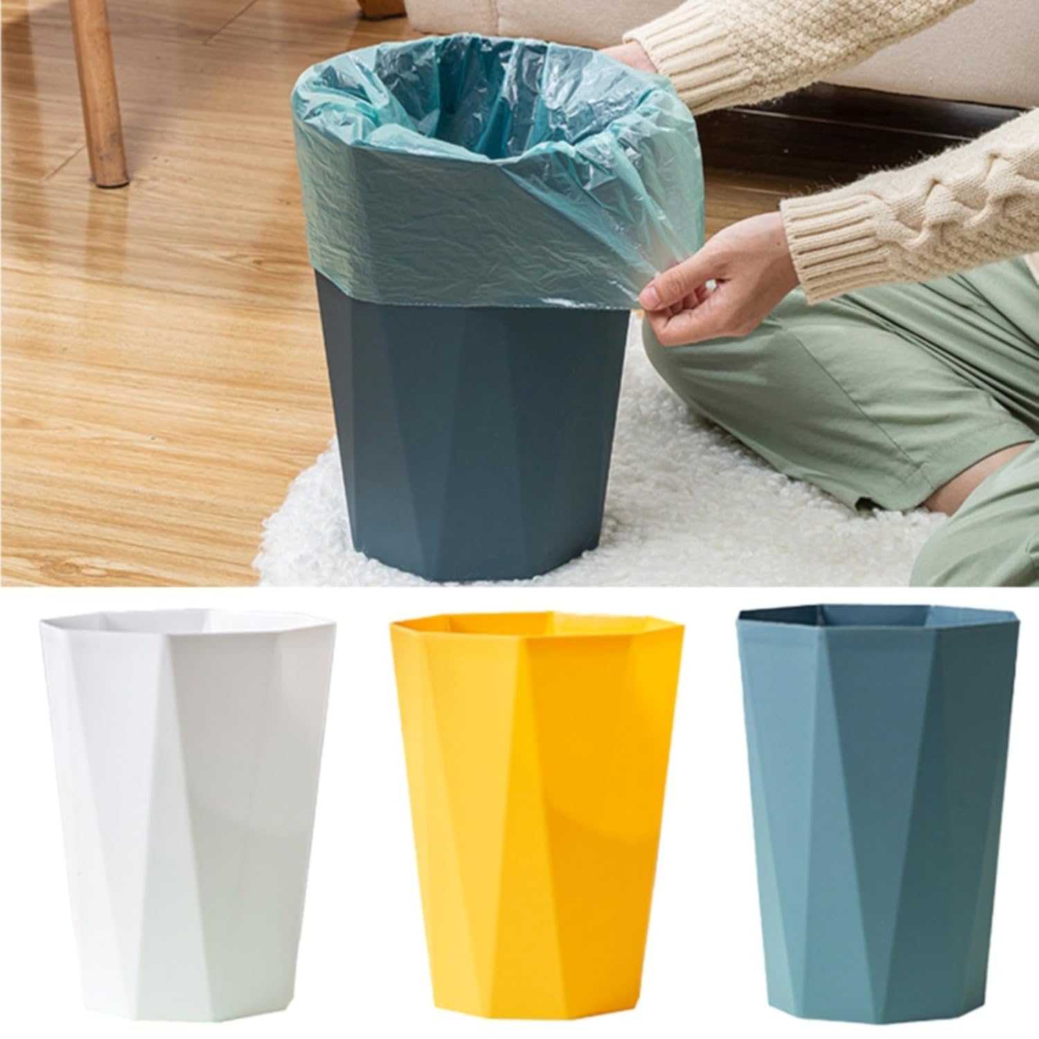 Polygon Small Trash Can - Blue