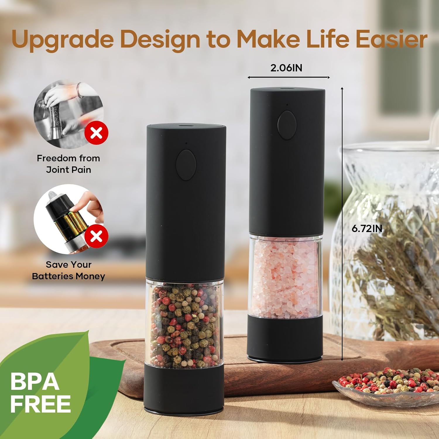 OPIIV 2 Pack Electric Salt Pepper Grinder Set