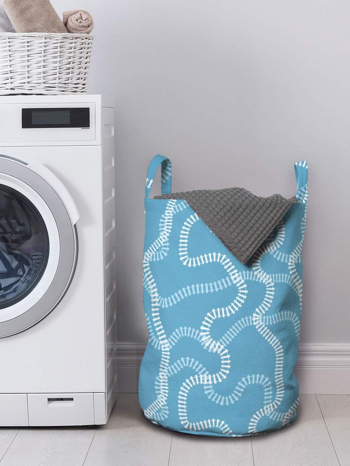 Ambesonne Train Track Laundry Bag - 13 x 19 Blue Pale Blue White
