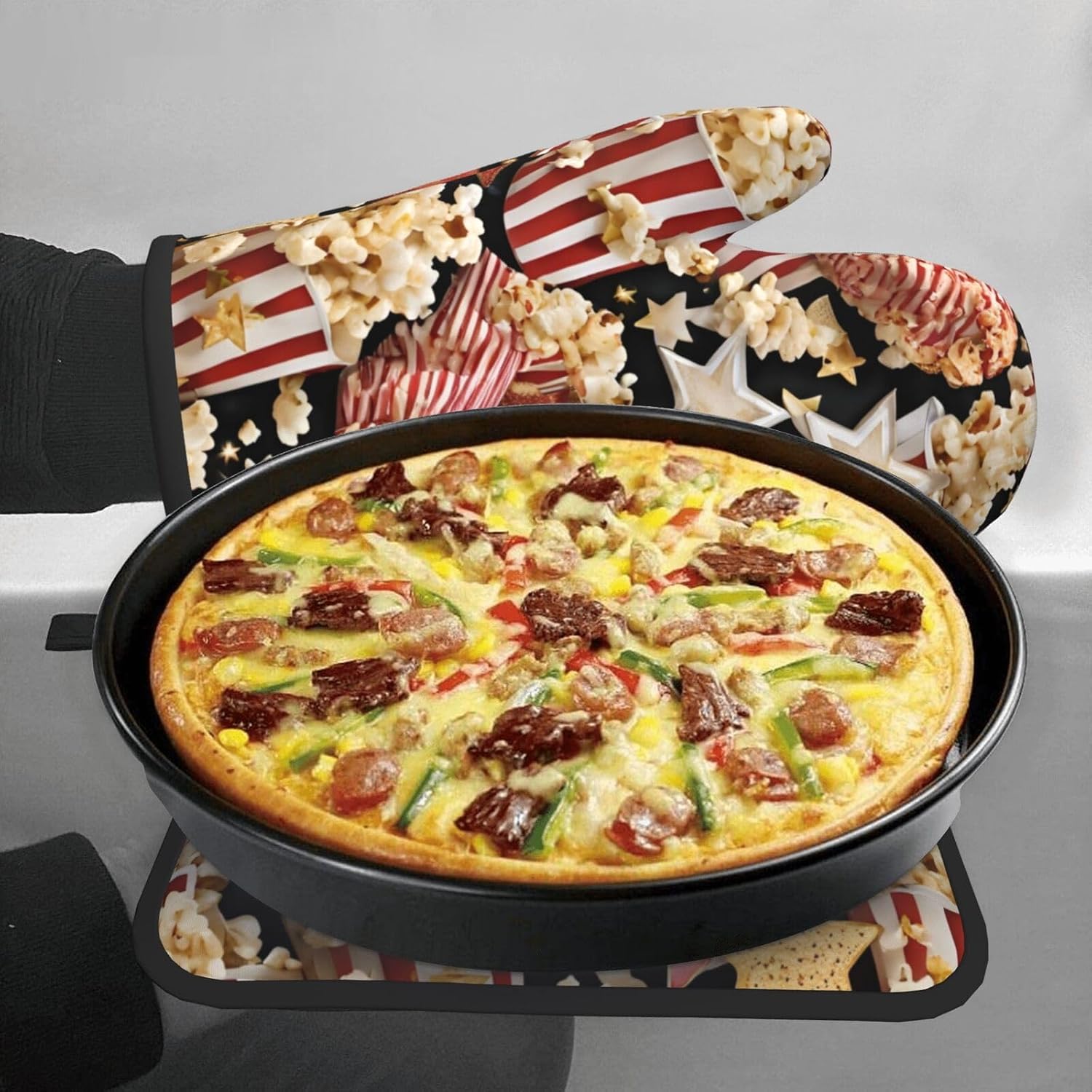 Quopvn Popcorn Print Oven Mitts and Pot Holders 2pcs Set