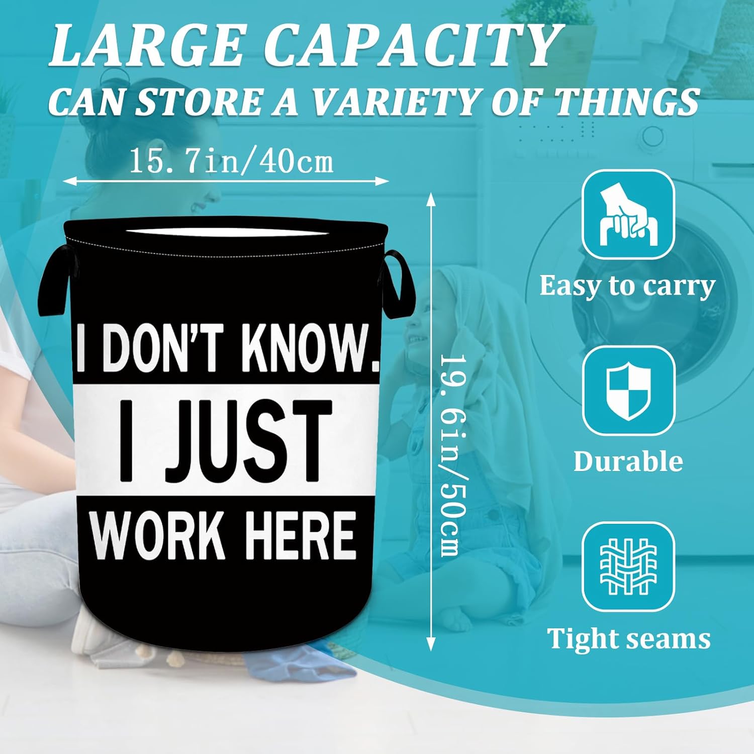 Funny Laundry Basket with Handles 16x20 Inch Foldable Hamper