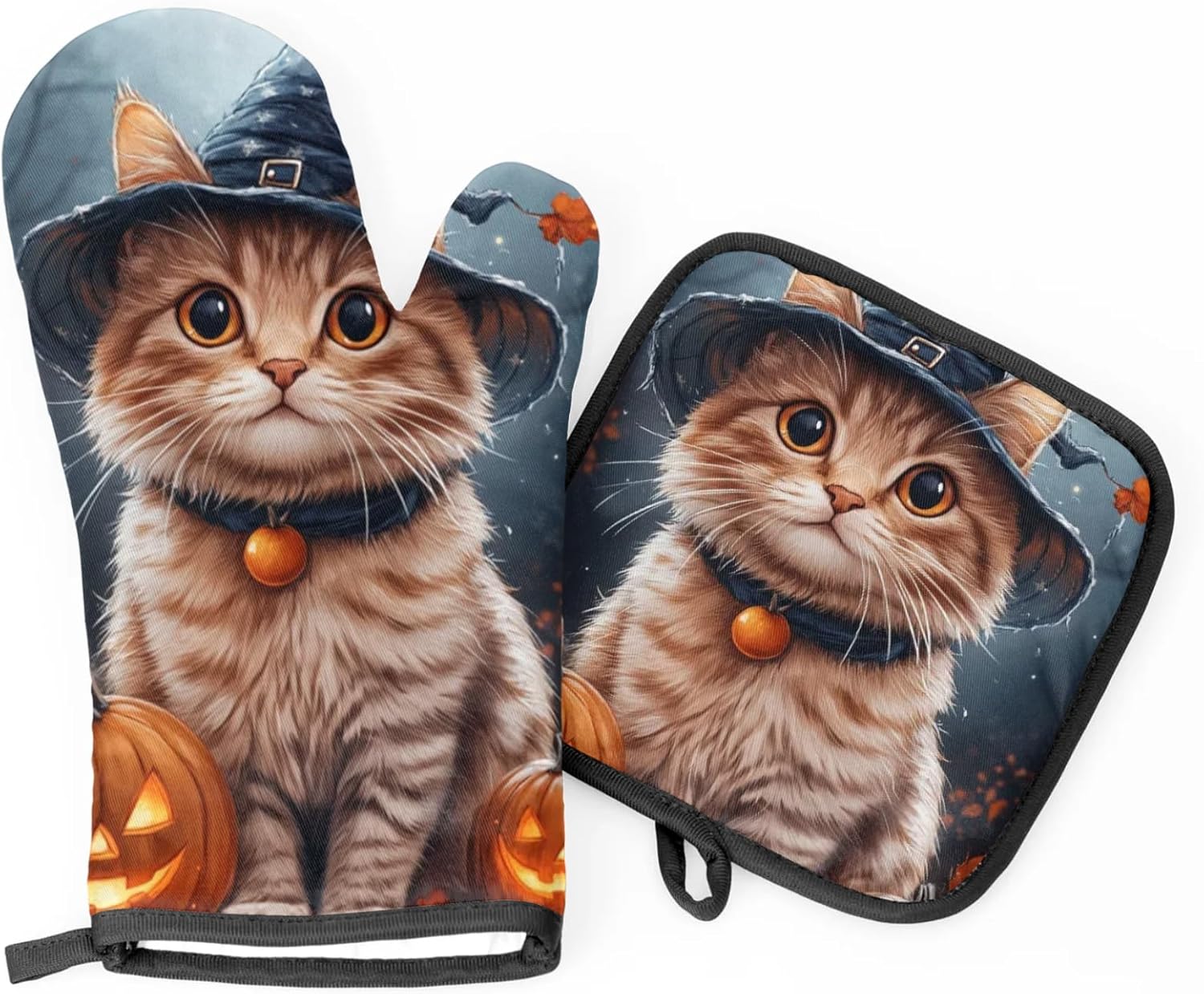 Aglebo Halloween Cute Cat Oven Mitts and Pot Holders Set of 2 1